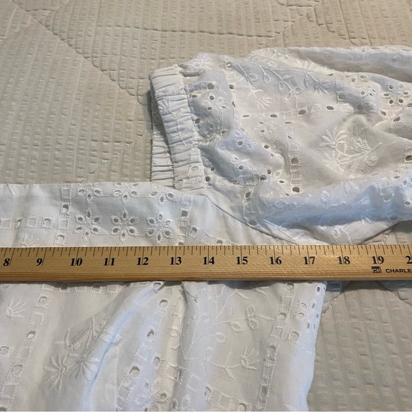 Loft White Eyelet Belted Square Neck Puffy Sleeve Mini Dress - 6 - Picture 13 of 16